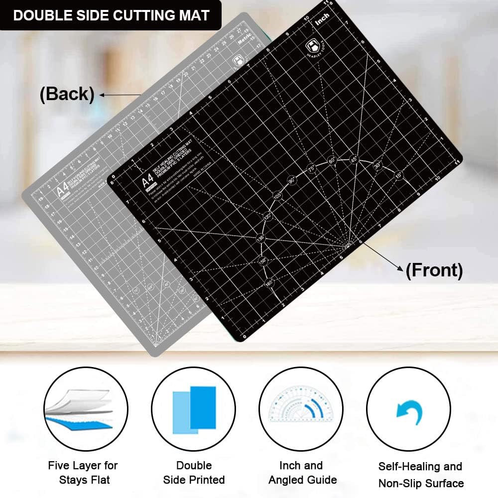 Headley Tools Craft Knife Hobby Knife Includes Self Healing Craft Mat (A4), 60 PCS Spare Blades and A Ruler, Precision Craft Knife Set Ideal for Hobbyist DIY Craft, Scrapbooking Stencil (Black+Gray)