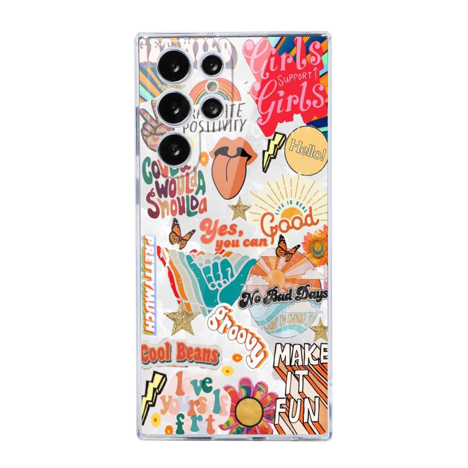 Compatible with Samsung Galaxy S22 Ultra Square Case, Trendy Christian Collage Groovy Make It Fun Positivity Aesthetic Design for Case Girls Women, Soft TPU Samsung, 6.8 Inch