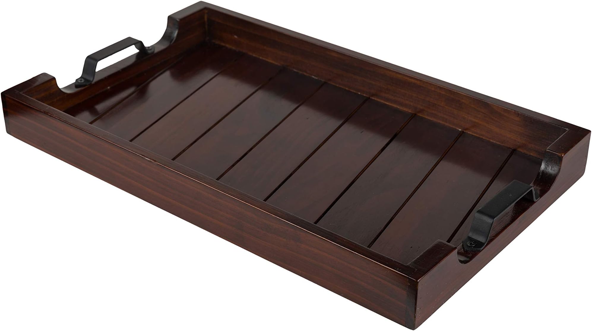 Bamboo Land- Large Wooden Serving Tray with Handle, 20” X 12’’, Dark Brown, Wooden Tray with Handles, Serving Tray with Handles