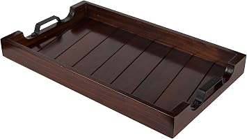 Bamboo Land- Large Wooden Serving Tray with Handle, 20 X 12, Dark Brown, Wooden Tray with Handles, Serving Tray with Handles