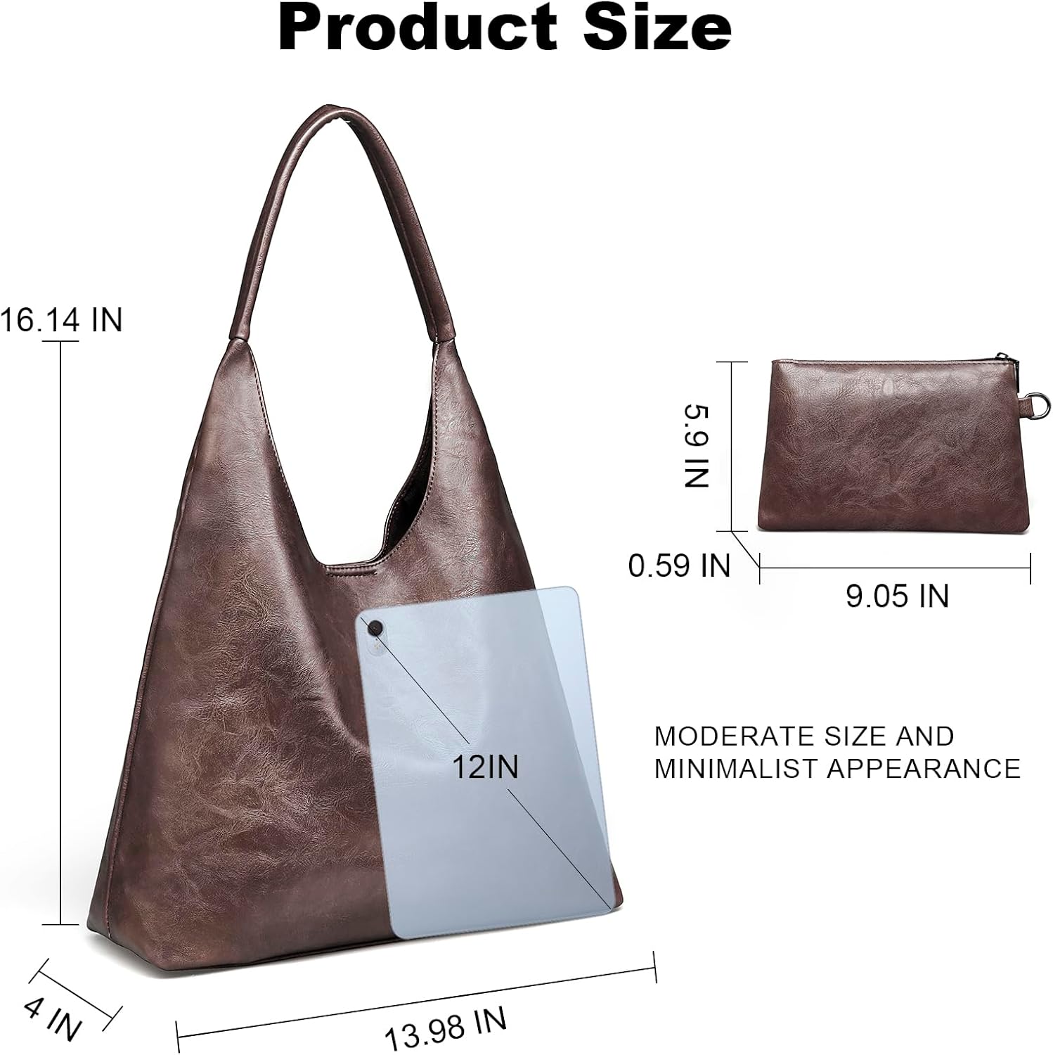 Hobo Bags for Women Retro Vegan Leather Slouchy Tote Shoulder Purses Handbag with A Small Purse - Image 6