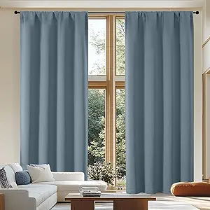 Simplebrand Ava Blackout Curtains for Patio 108 Inches Long 2 Panels Set, Solid Thermal Insulated Room Darkening Rod Pocket Window Treatment Curtains Blackout Drapes, W50 x L108 Inch, Stone Blue