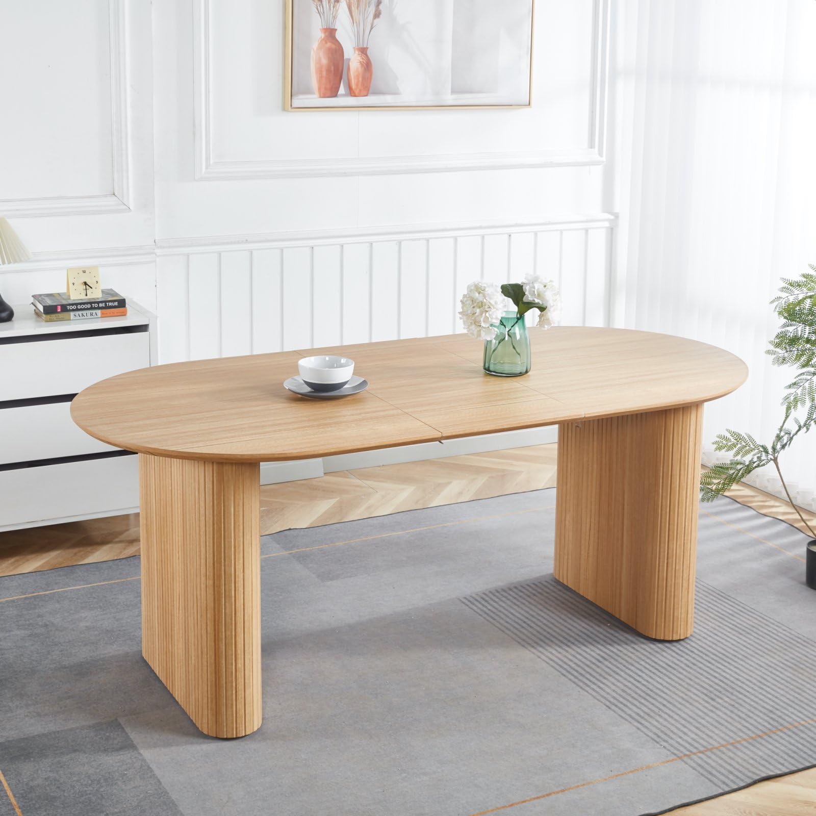 Photo 1 of ***MISSING PARTS***
***STOCK PHOTO FOR REFERENCE ONLY***
Ball & Cast 59.06"-90.55" Extendable Dining Table for 4-6,Modern Kitchen Oval Dinner Table with Removable Leaves Space Saving,Dining Room Table with Wood Strip Base for Kitchen Living Room,Oak