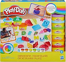 Play-Doh Massinha de Modelar Infantil, Kit Inicial de Letras, conjunto com 26 carimbos e 6 potes de massinha colorida, para crianças a partir de 3 anos