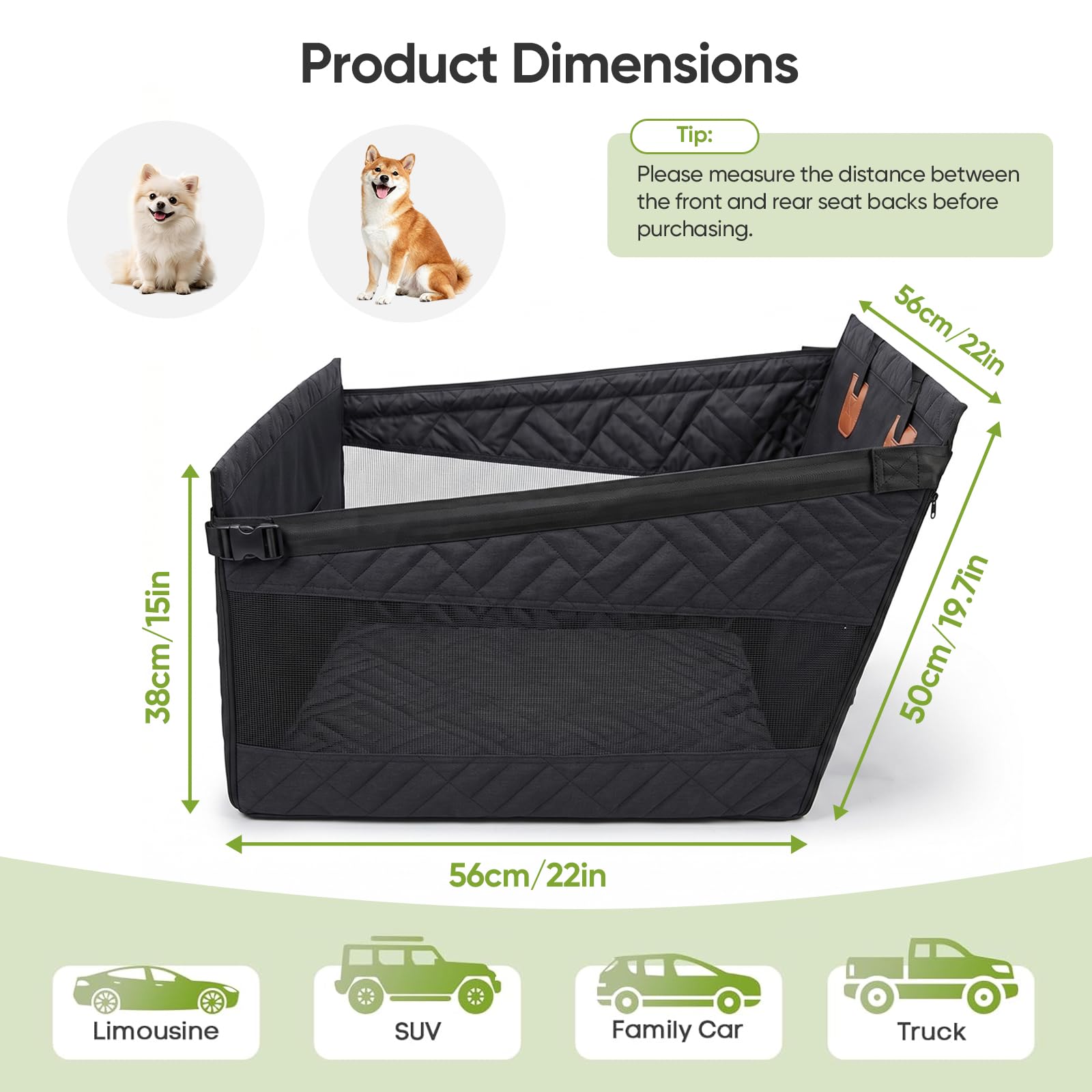 Asiento de Coche para Perro Extra Estable, 56x56x50 cm, para Perros Pequeños y Medianos hasta 40 kg, Impermeable y Lavable con Viajes y Escapadas