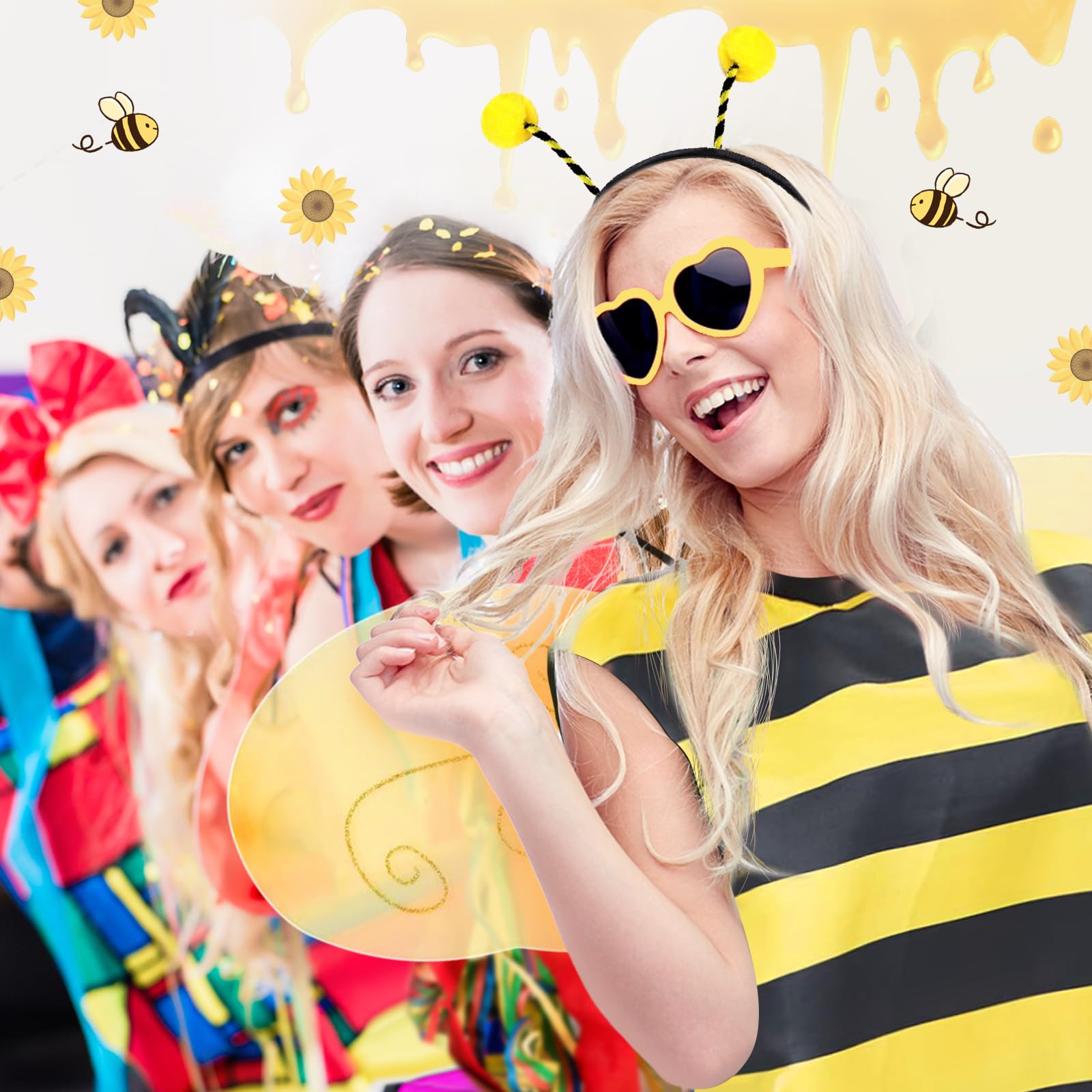 Costume da Ape per Donna: Costume di Carnevale con Ali Fascia per Capelli e Collant Abbinati - Perfetto per Halloween Cosplay e Feste a Tema