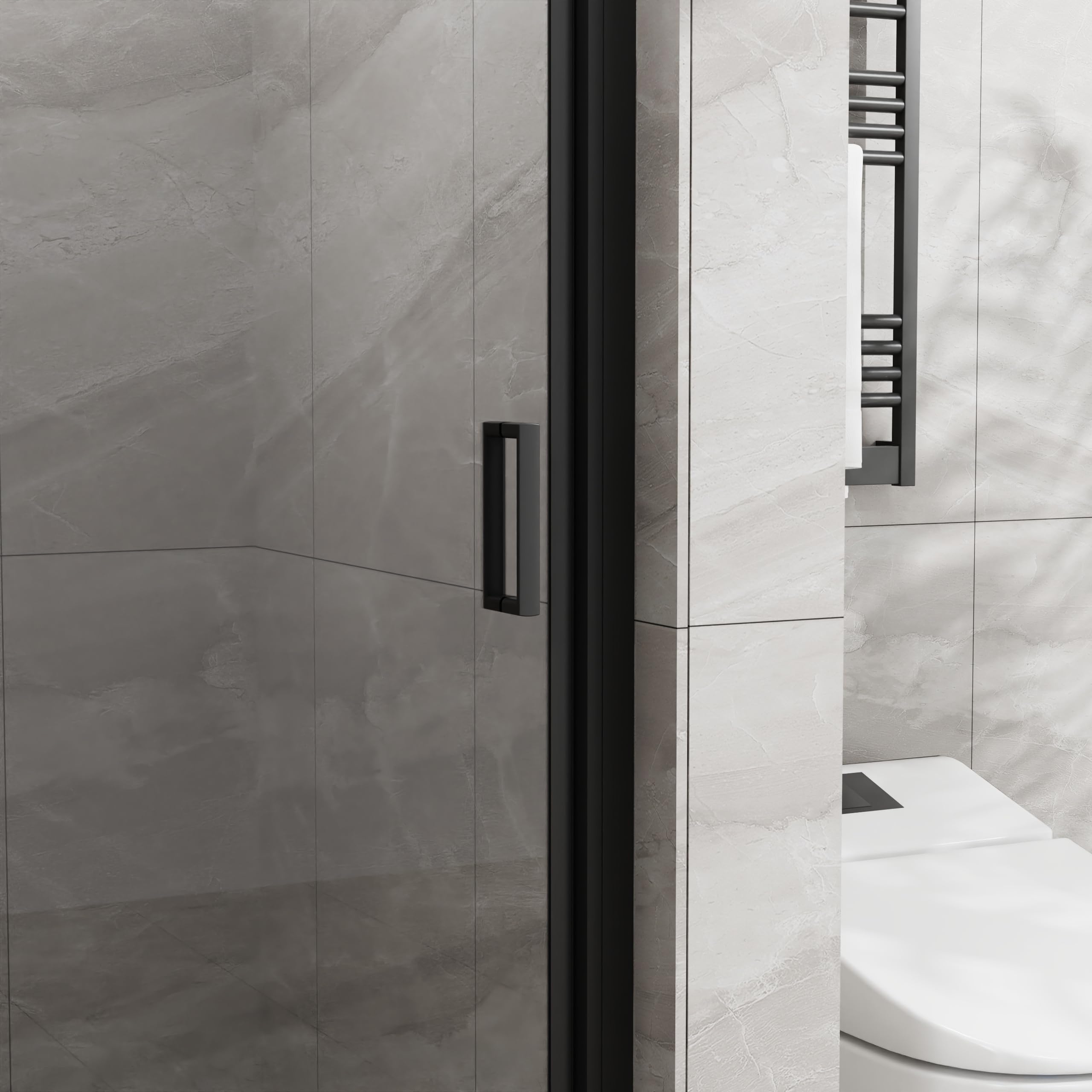 34" W X 70" H Frameless Bifold Pivot Shower Door - 1/4" Tempered Glass, Matte Black, Reversible, Magnetic Seal, Adjustable Width, Easy Clean
