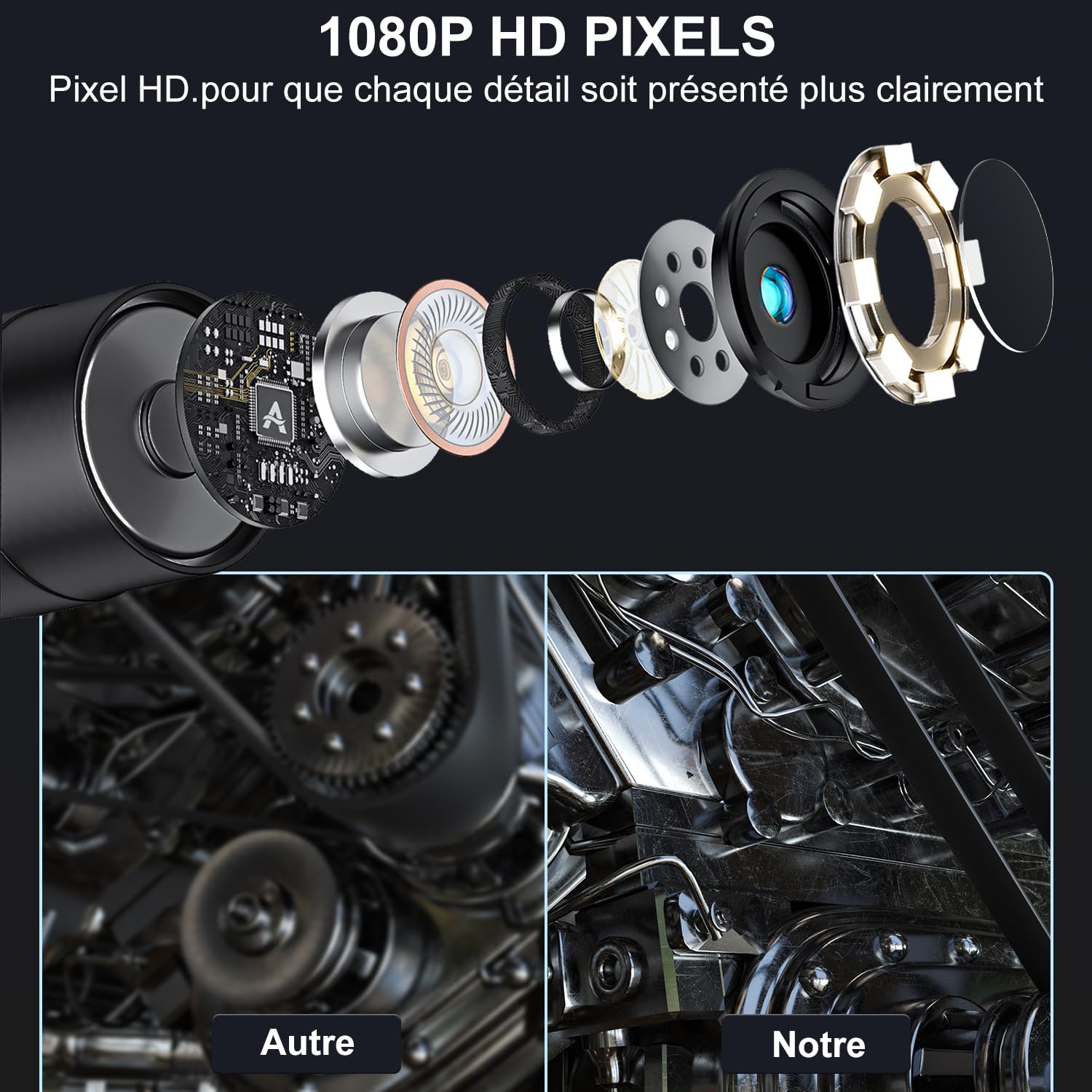 HANMATEK Endoscope Industriel, Écran TFT de 4,3 Pouces, Câble Flexible de 16,5 Pieds, Caméra de 8 mm avec lumières LED Réglables, Chargement USB-C, Autonomie de 4 Heures, Écran Rotatif à 180° IE01