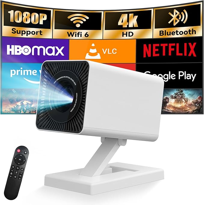 Putbecy Mini Proyector Portátil 4K con 1080P Nativo, Android 11, WiFi 6 y Bluetooth 5.4, Corrección Trapezoidal Automática, HDMI/USB, Compatible con Teléfono y PC, Proyector para Cine en Casa