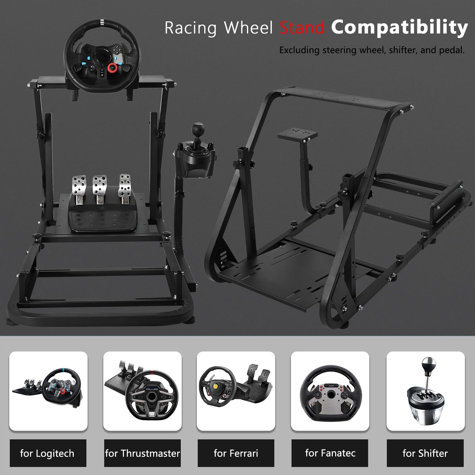 Hottoby G29 Simulador de conducción Cabina Soporte de rueda de carreras para Logitech G25 G27 G920 Gaming Fame Racing Wheel Shifter Pedales de asiento no incluido