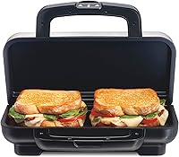 Proctor Silex Deluxe Sandwich Maker - PFAS-Free Ceramic Plates, Grills 2 Thick Sandwiches Fast, Easy Clean (25415MN)