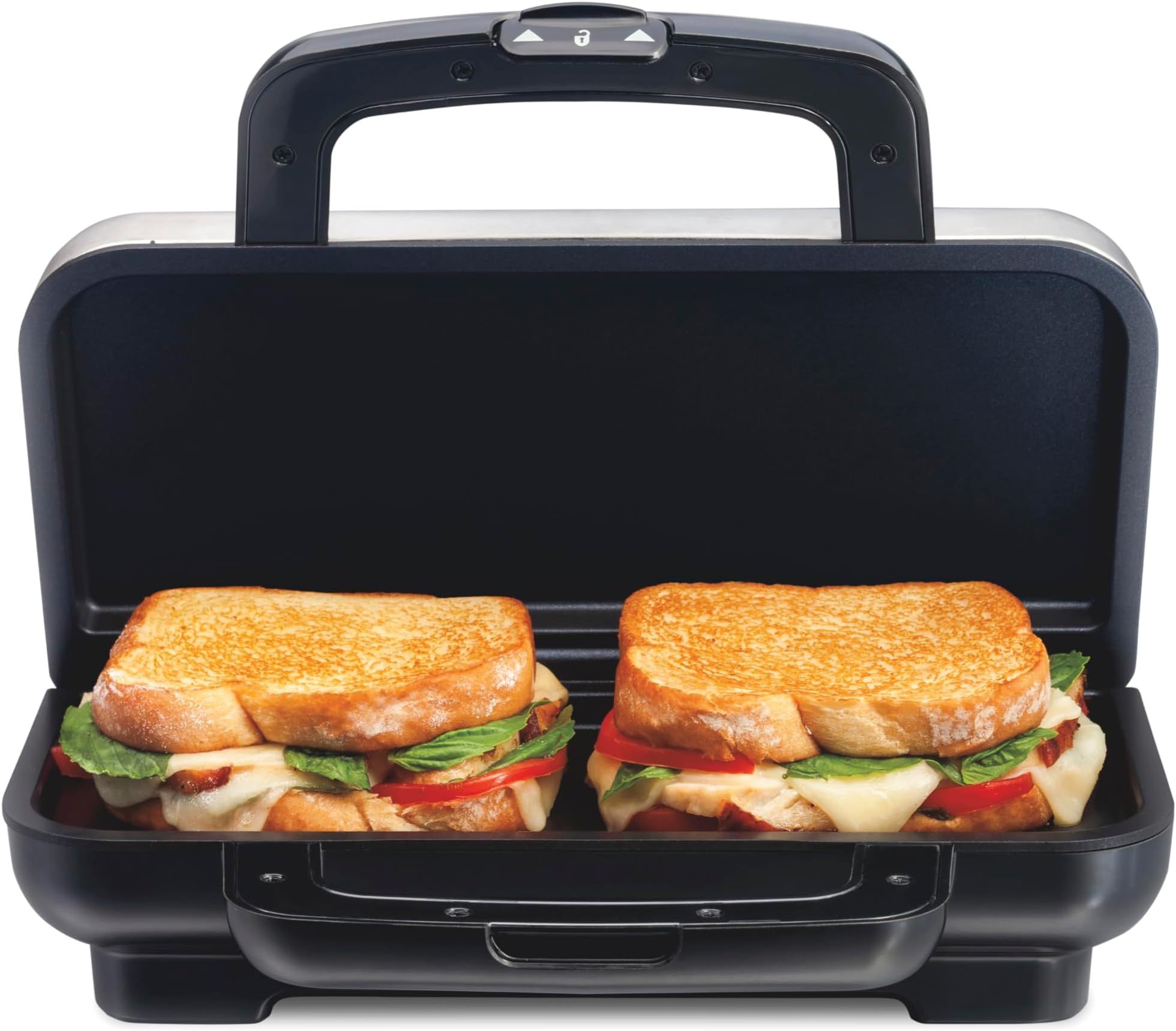 Deluxe Hot Sandwich Maker With Easy-Clean Durable PFAS-Free Nonstick Ceramic Plates, Fits up to 2 Grilled Cheese, Ruebens, Tortas or Subs, Stainless Steel (25415MN)