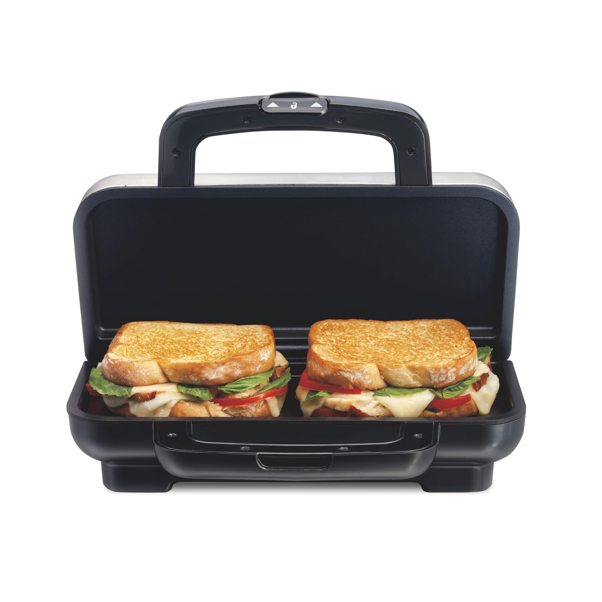Proctor Silex Deluxe Hot Sandwich Maker With Easy-Clean Durable PFAS-Free Nonstick Ceramic Plates, Fits up to 2 Grilled Cheese, Ruebens, Tortas or Subs, Stainless Steel (25415MN)