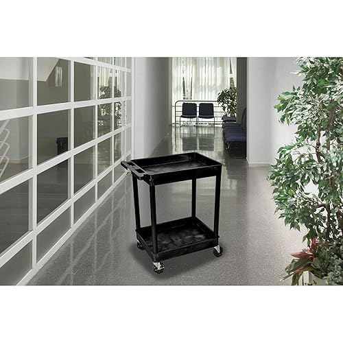 Miniatura 2 de Luxor Carro utilitario rodante de 2 estantes con ruedas resistentes - Negro