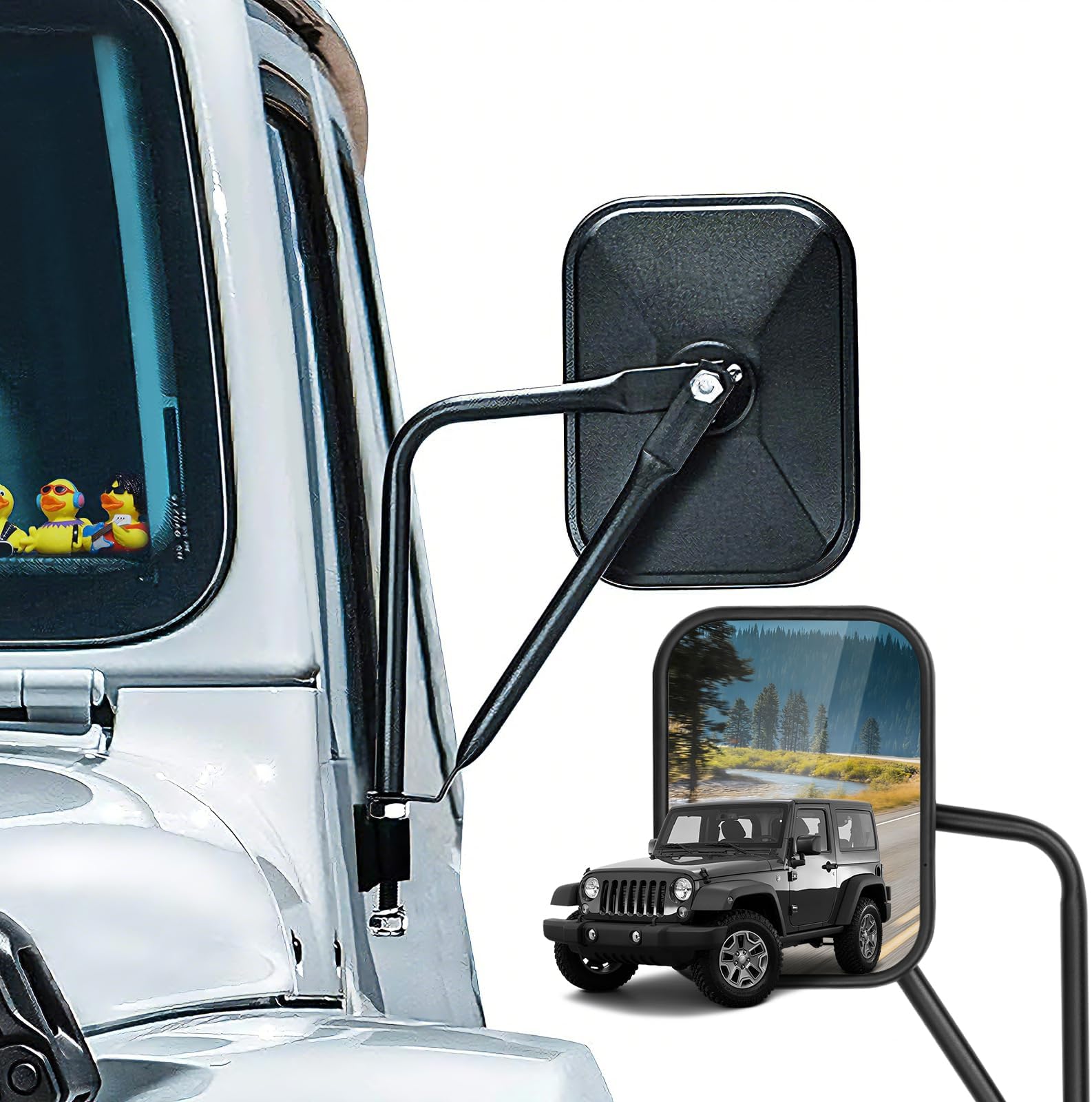 CALBEAU Mirrors Doors Off, 2 Pack Square Adventure Side View Mirrors for Jeep Wrangler CJ YJ TJ JK JL JT Unlimited Accessories, Quicker Install Door Hinge Mirror for Safe Doors Off Driving