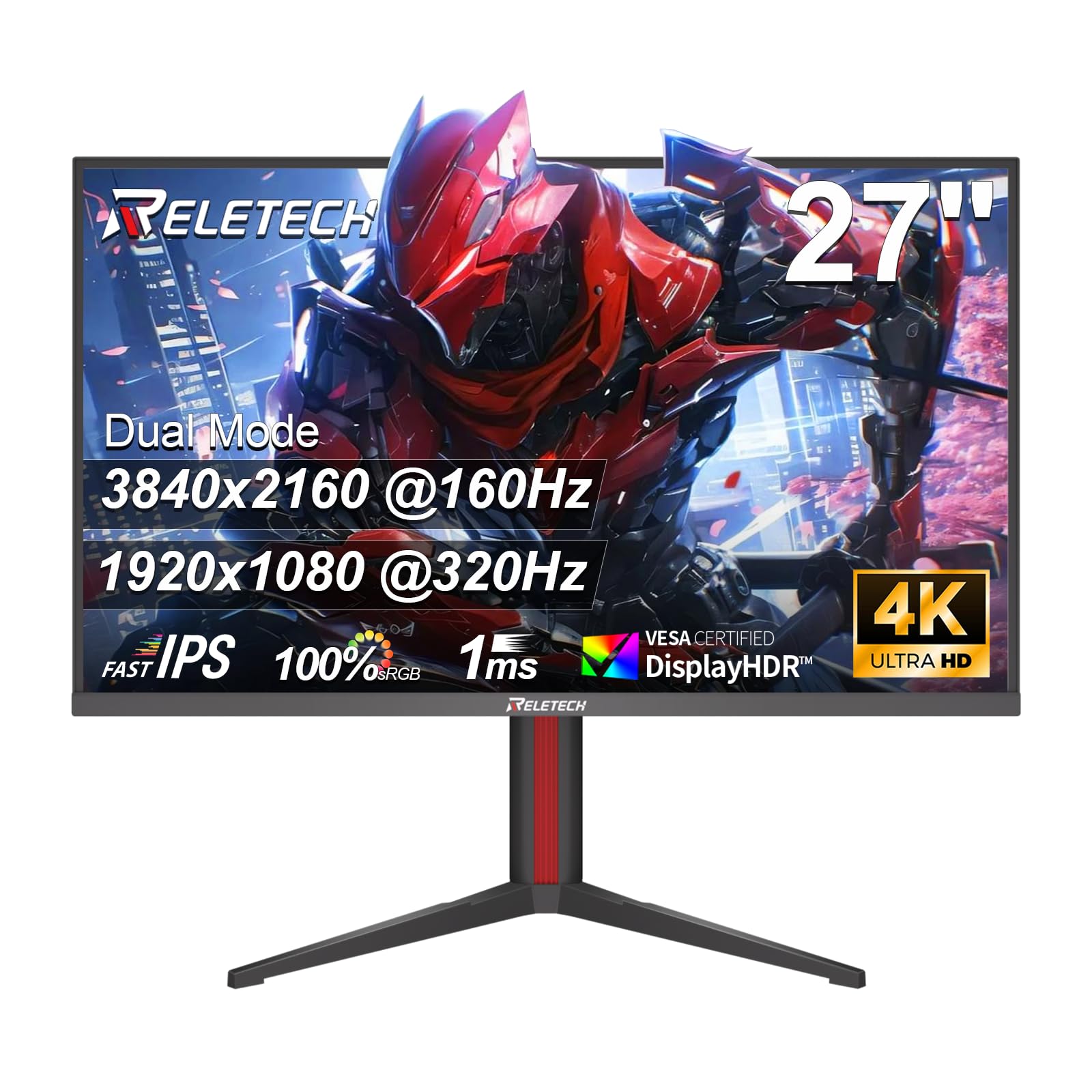 Monitor de jogos de modo duplo de 27 polegadas, 4K UHD 160Hz e FHD 320Hz, IPS rápido 1ms, sincronização adaptável, HDR300, HDMI 2.1 e DP 1.4, altura ajustável, montável VESA (GT27 Twin)