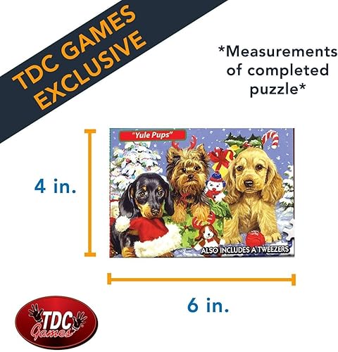 Miniatura 2 de TDC Games Yule Pups - Rompecabezas navideño más pequeño del mundo, mini rompecabezas, pequeño rompecabezas de arte de viaje desafiante para adultos,