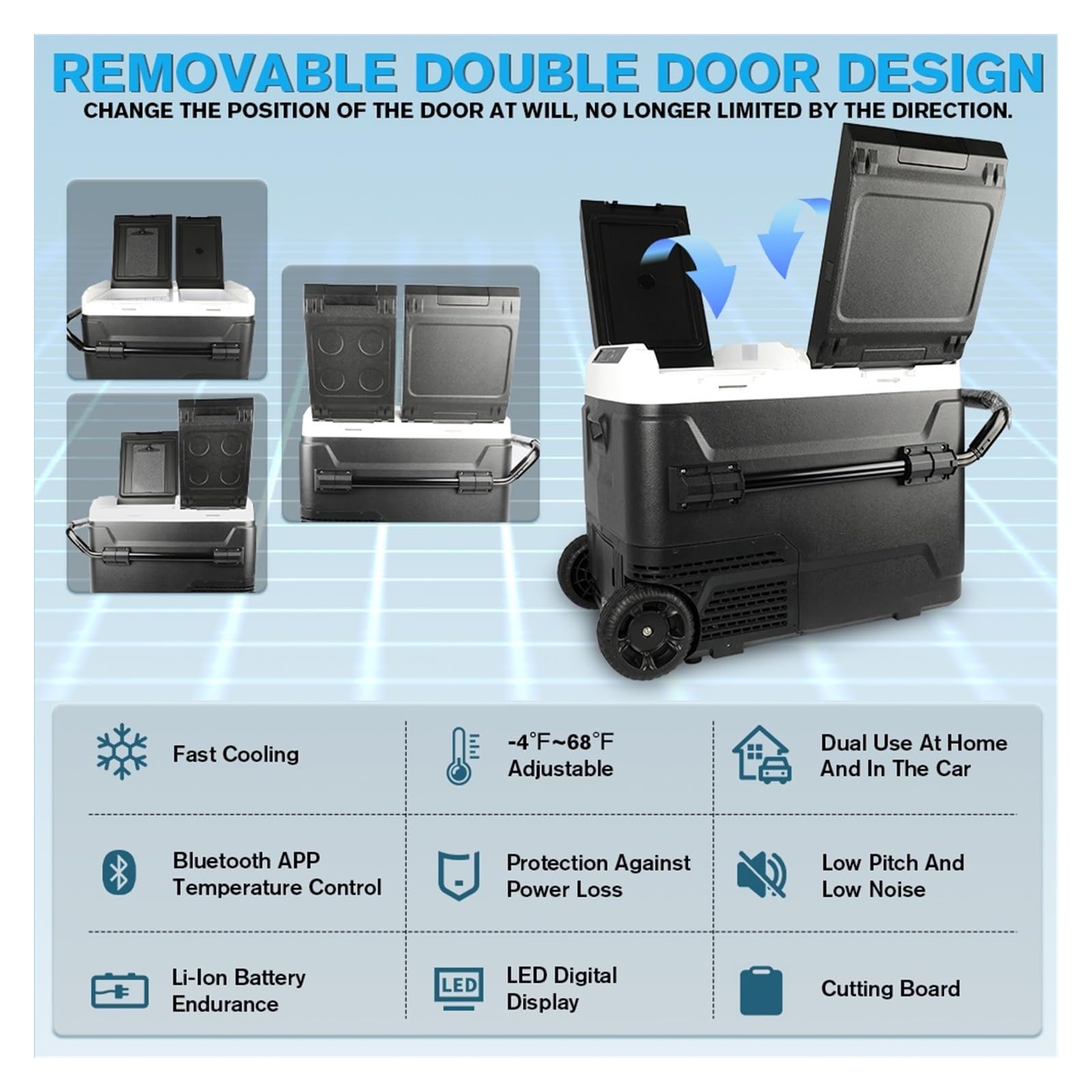 Refrigerador for Auto HL de 12 voltios, 42 l y 50 l, Doble Puerta (-20 °C a 20 °C), Ideal for camionetas, vehículos recreativos, SUV, Camping y Viajes.(50L Car Refrigerator)