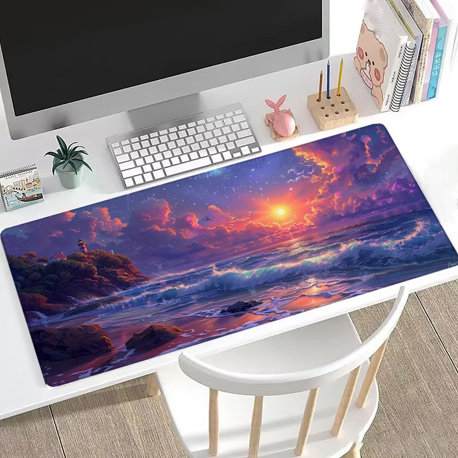 Tappetino Mouse XXL Sole 150x923 cm Mousepad Faro Sottomano Scrivania Gaming, Base in Gomma Antiscivolo, Bordi Cuciti Rinforzati, Tappeto Mouse Grande per PC Desktop, Regalo Festa del Papà H0-844
