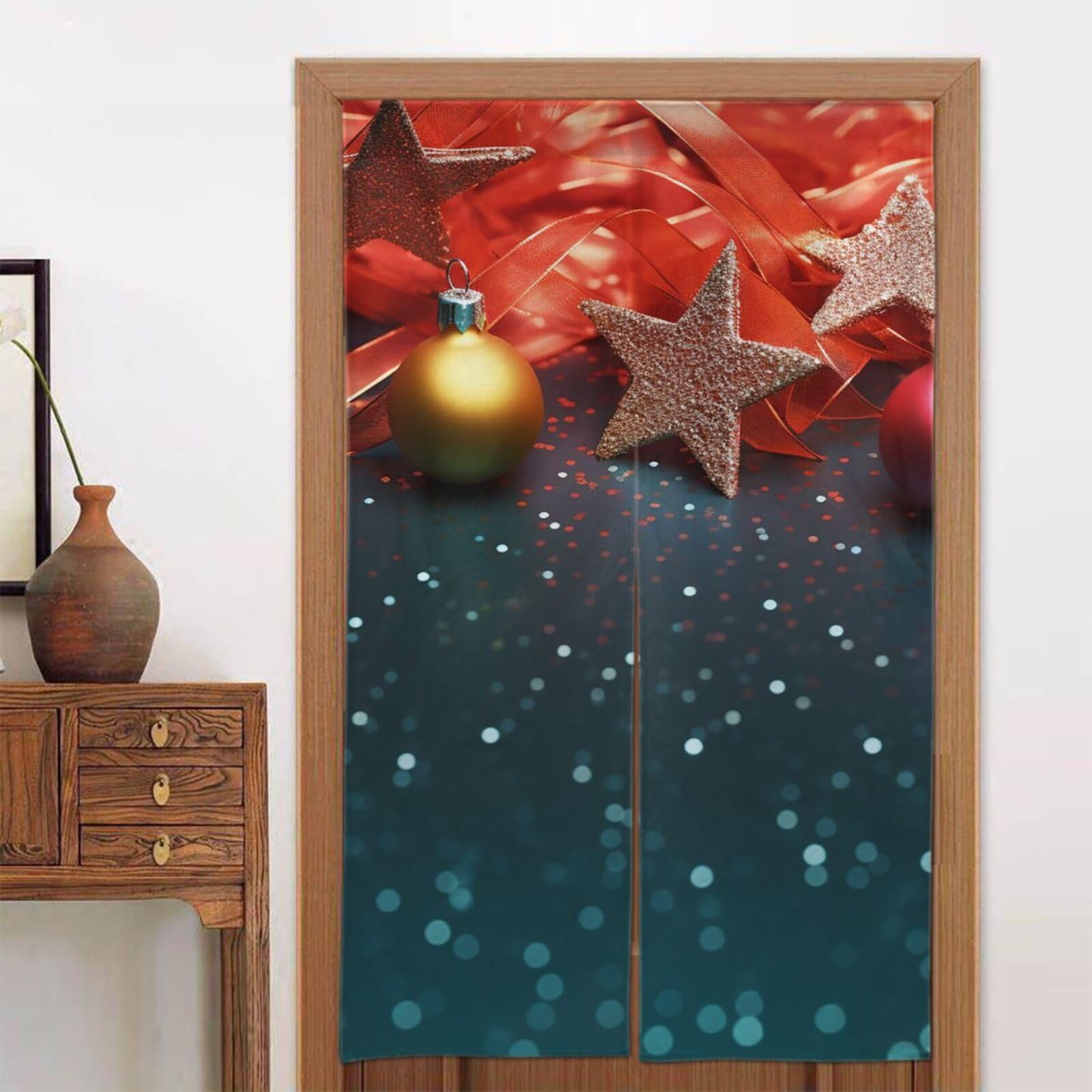 Rideaux de porte occultants Fengshui et isolants phoniques avec lumières de Noël