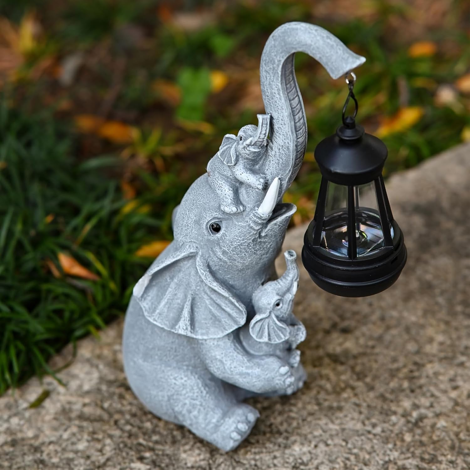 Solar Elephant Outdoor Statues Garden Decor with Solar LED Lights Good Luck Elephant Statue for Patio Balcony Yard Lawn Ornament, Birthday Gardening Gifts for Women Mom Grandma