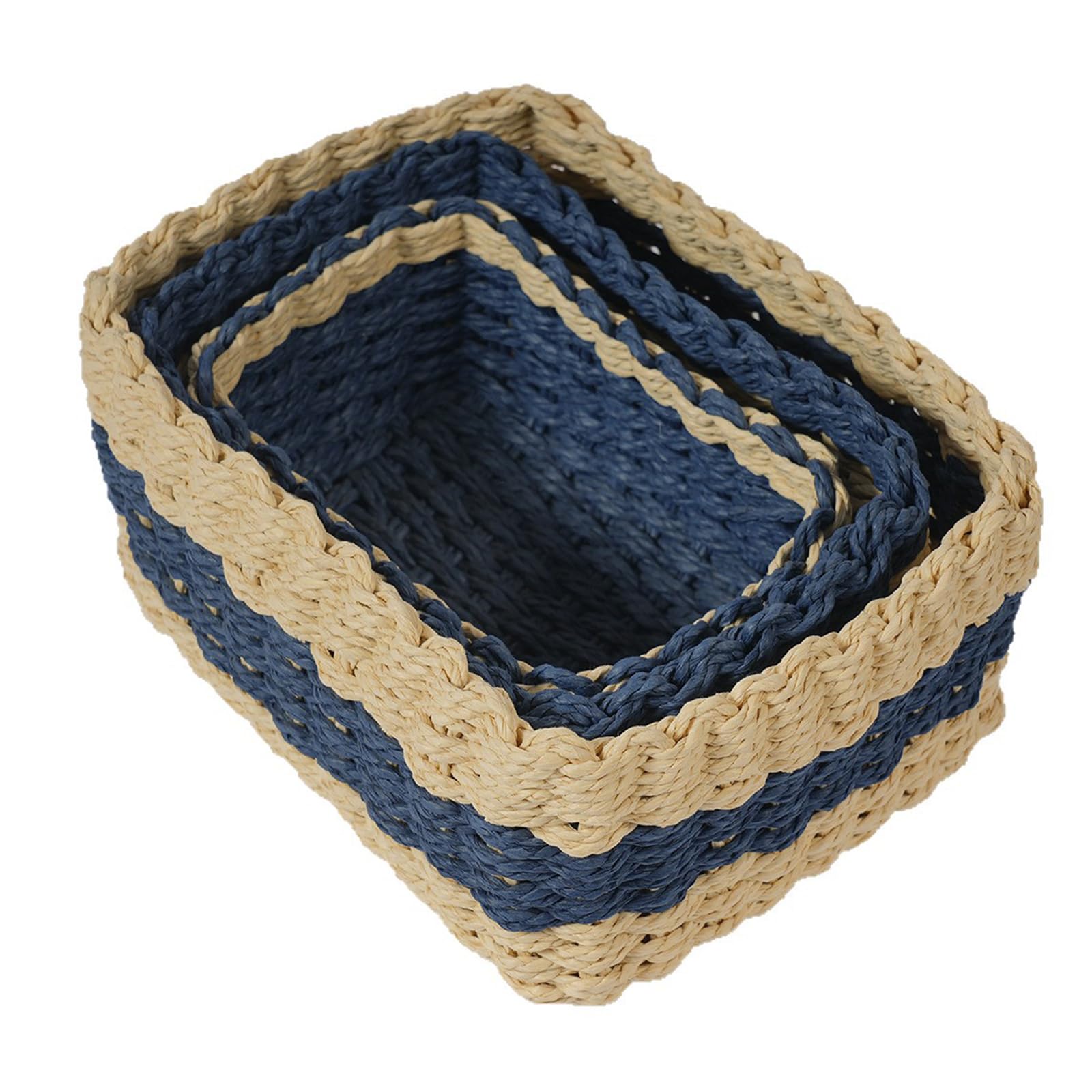 NVOQILIN Of 3 Decorative Square Storage Bins Handwoven Paper Rope Construction Organizers Baskets for Wall Shelf Display Square Paper Rope Basket