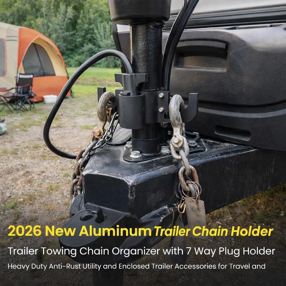 2026 New Aluminum Trailer Chain Holder, Trailer Towing Chain Organizer with 7-Way Plug Holder, Heavy Duty Rust-Proof RV Trailer Accessory for 2" & 2-1/4" Tongue Jack (2)