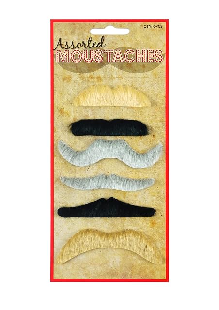 6 Assorted False Moustaches Fancy Dress Accessory by Henbrandt