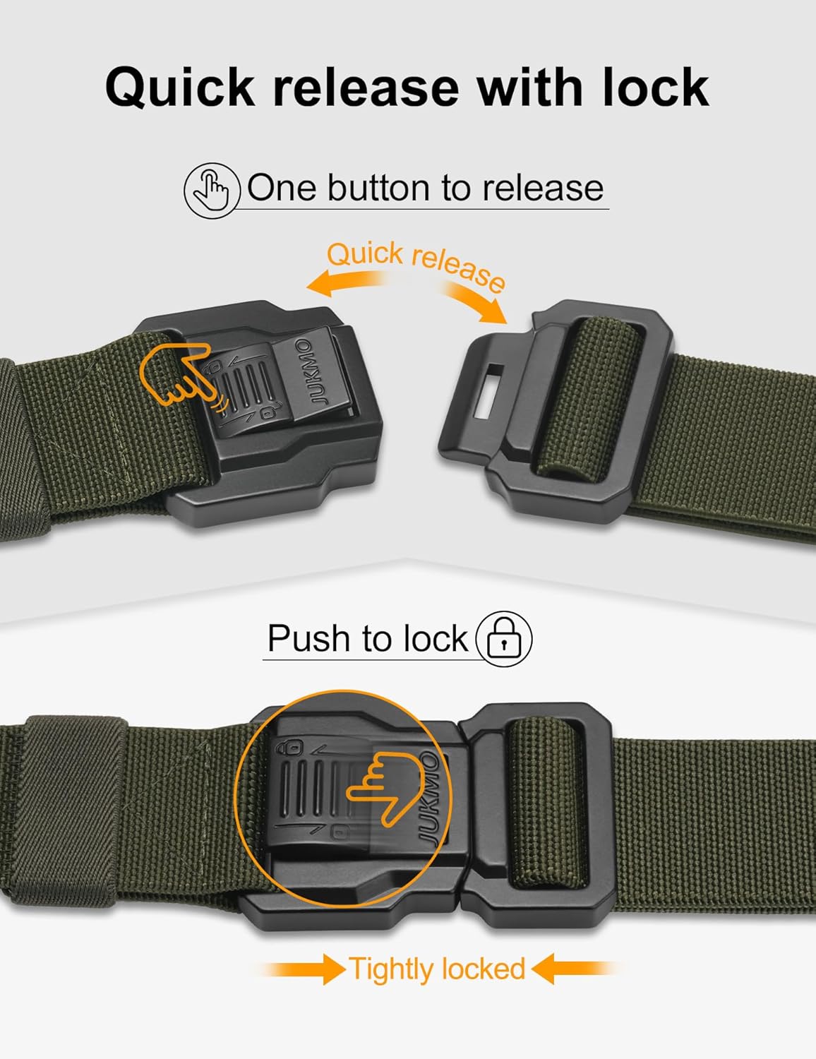 JUKMO Men's Tactical Belt with Lock, Military Work 1.5" Stretch Nylon Web Quick Release Belt with Heavy Duty Seatbelt Buckle - Image 2
