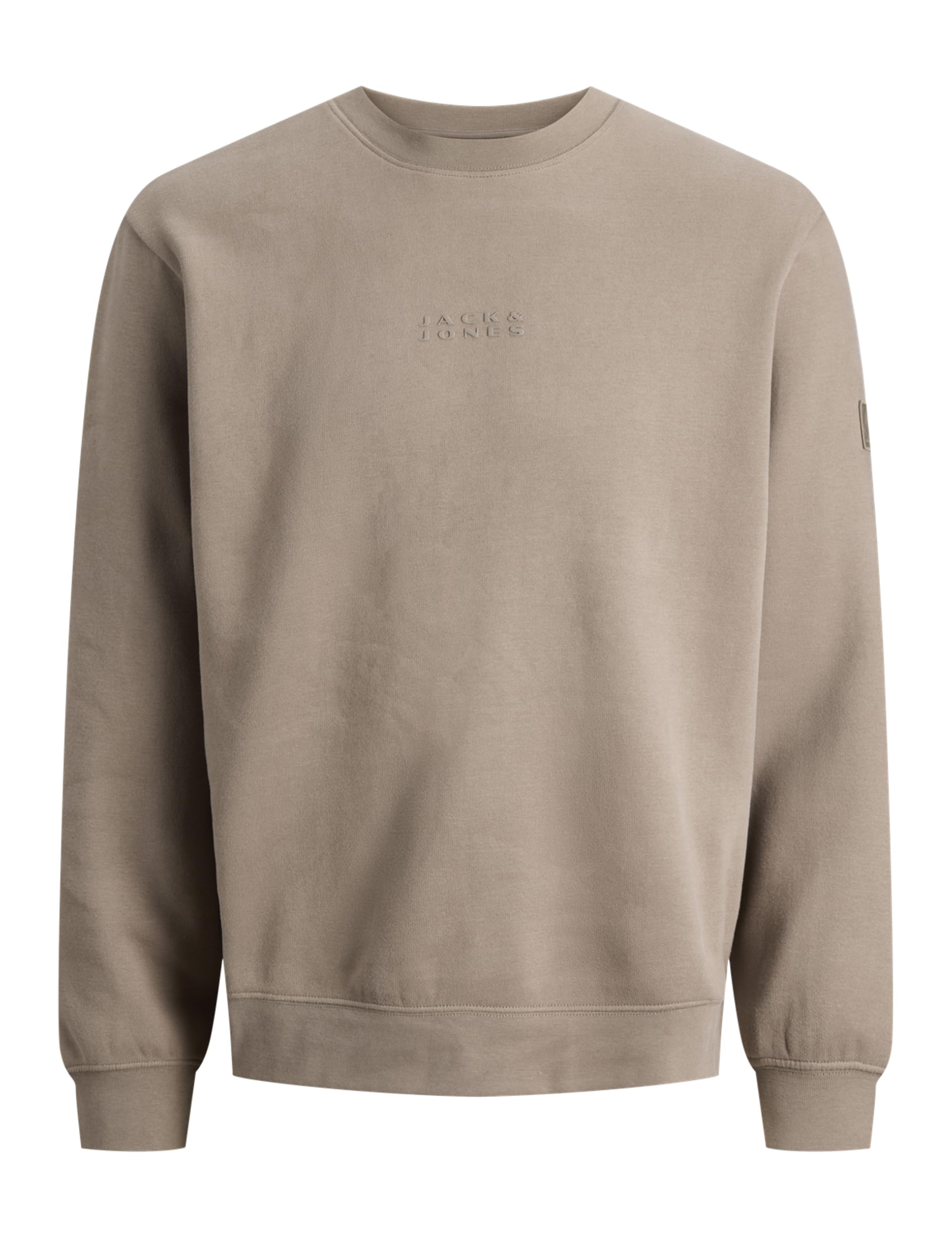 JACK & JONES Men's Jcopoint Sweat Badge Crew Neck Bf, Desert Taupe, L