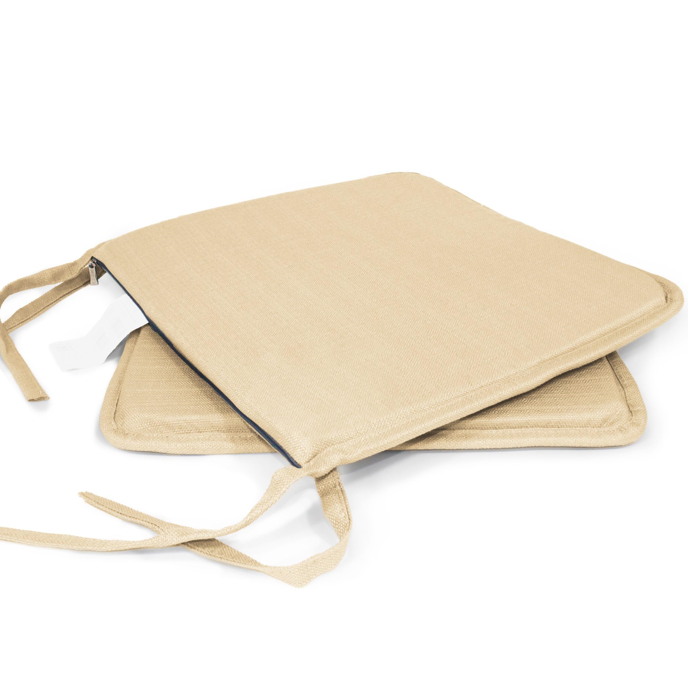 MANEMI Pack 2 Cojines para Silla 40x40x2cm - Cojín Decorativo con Textura de Bambú para Silla, Sofá o Comedor - Juego de Cojines de Asiento Estilo Rústico y Transpirable con Cintas de Sujeción,