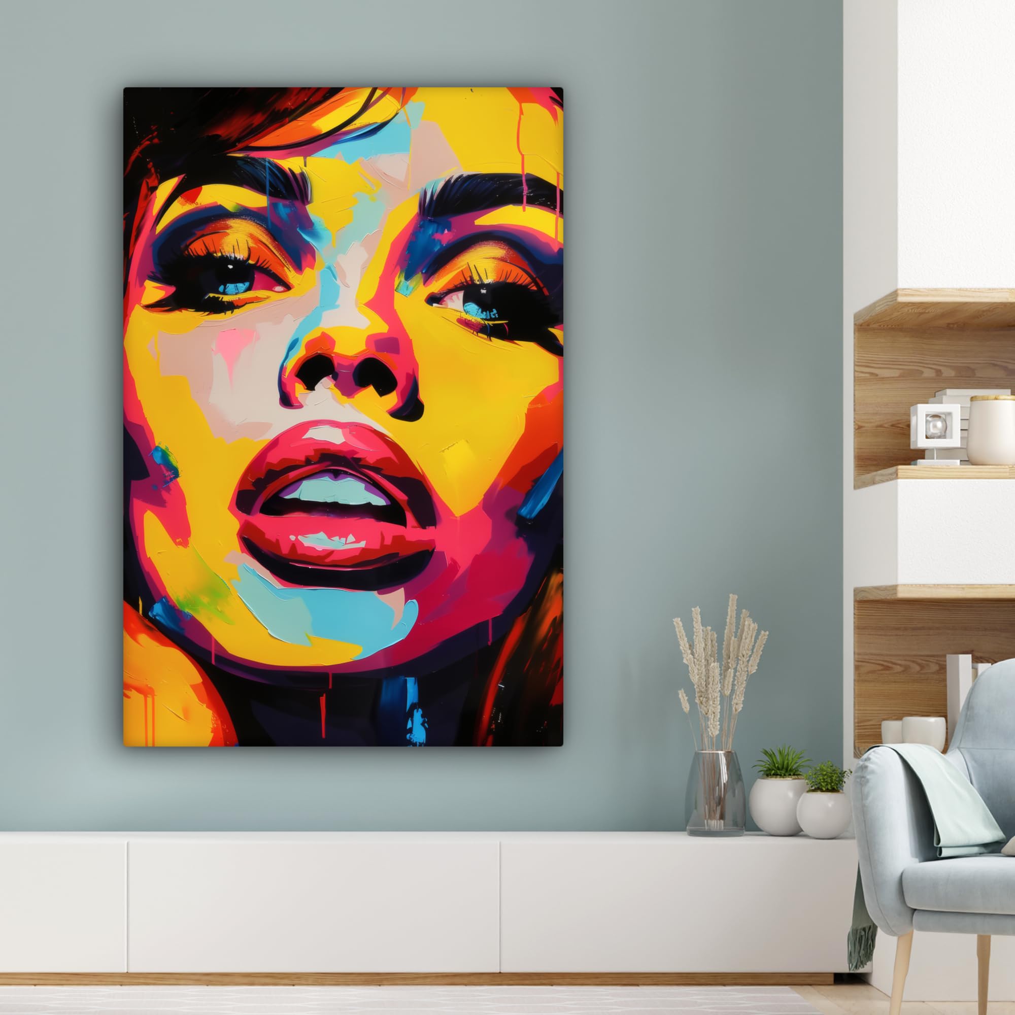 MuchoWow© Quadri Moderni Soggiorno 80x120 cm Poster Da Parete Decorazioni Muro Salotto Quadro Grande Foto Con Cornice Stampe Su Tela Camera Da Letto Donna - Volto - Vivace