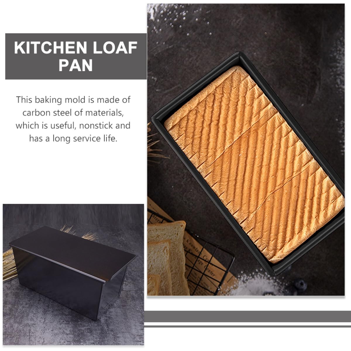 Brotbackform Nahtloses Design 2 Stück mit Deckel aus Kohlenstoffstahl und Vielseitig Verwendbare Küchen Toastform Hitzebeständig und Antihaftbeschichtet Schwarz
