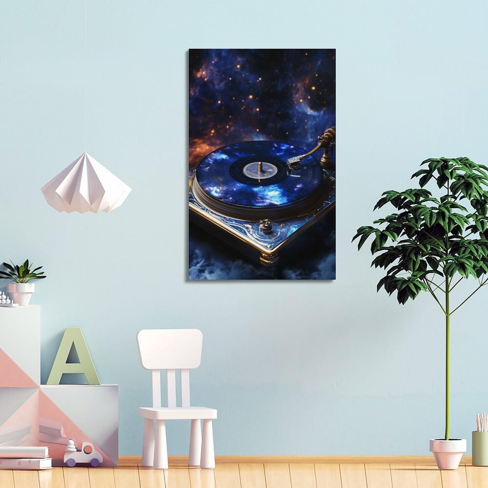Gramofon z galaktyką wzorzysta płyta winylowa sztuka ścienna, kosmiczna muzyka retro dekoracja do domu i salonu plakat dekoracyjny obraz płótno plakaty ścienne i obraz artystyczny druk nowoczesny