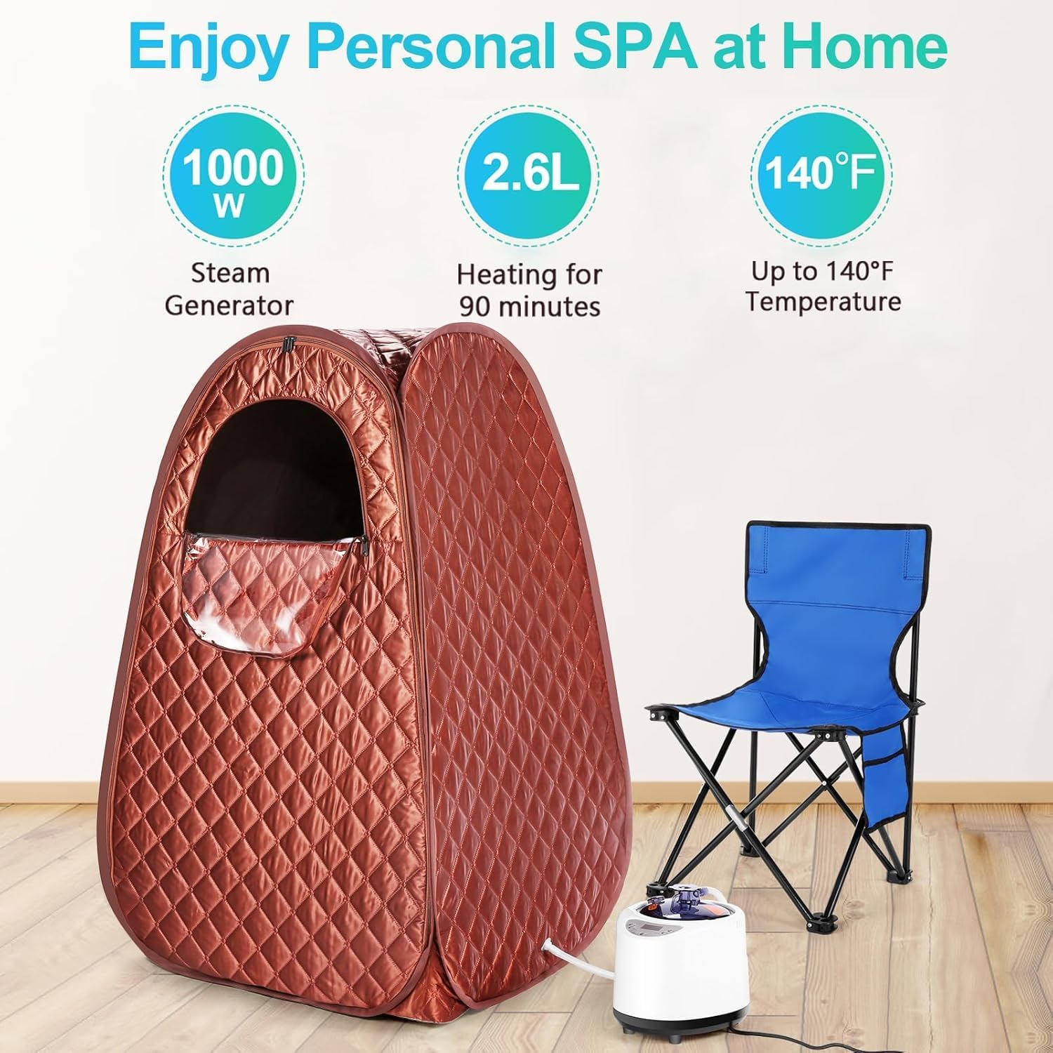 Single Person Sauna, Portable Steam Sauna Full Body for Home Spa, Sauna Tent with Steamer 2.6L 1000W Steam Generator, 90 Minute Timer, Chair, Remote Control Included