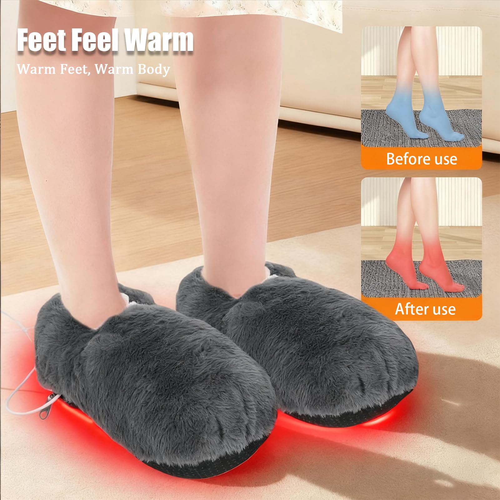 Pantofole Riscaldanti Elettriche, Ciabatte Riscaldanti USB Uomo Donna Scaldapiedi Con 5 Livelli Di Temperatura E 5 Timer Alleviano La Rigidità Del Piede Ideali per L'inverno Freddo