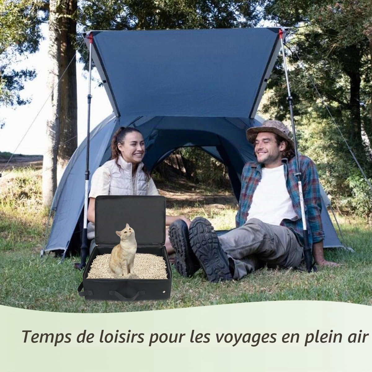 Bac a Litiere de Voyage pour Chat avec Couvercles, Pliable Litiere Portable pour Chat, Imperméable, Résistant pour Chaton, Lapin Voiture, Intérieur, Camping, Voyage, 40 * 30 * 15cm, Noir