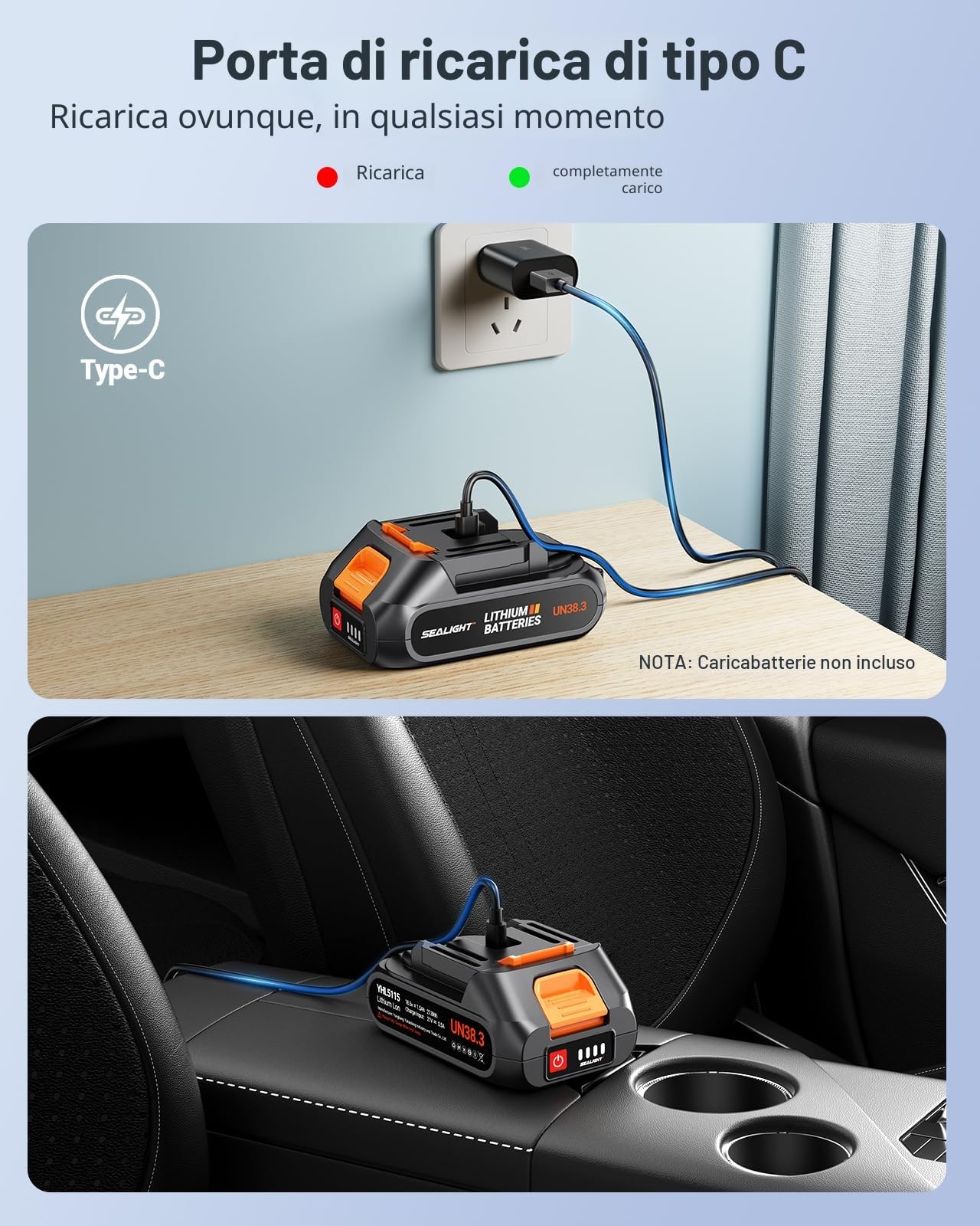 SEALIGHT Aspirabriciole Senza Fili, 35000PA 9 in 1 Aspirapolvere per Auto Portatile,con 2 Batterie Ricaricabili, Motore Brushless, Mini Aspirabriciole Senza Fili Potente per Auto Casa