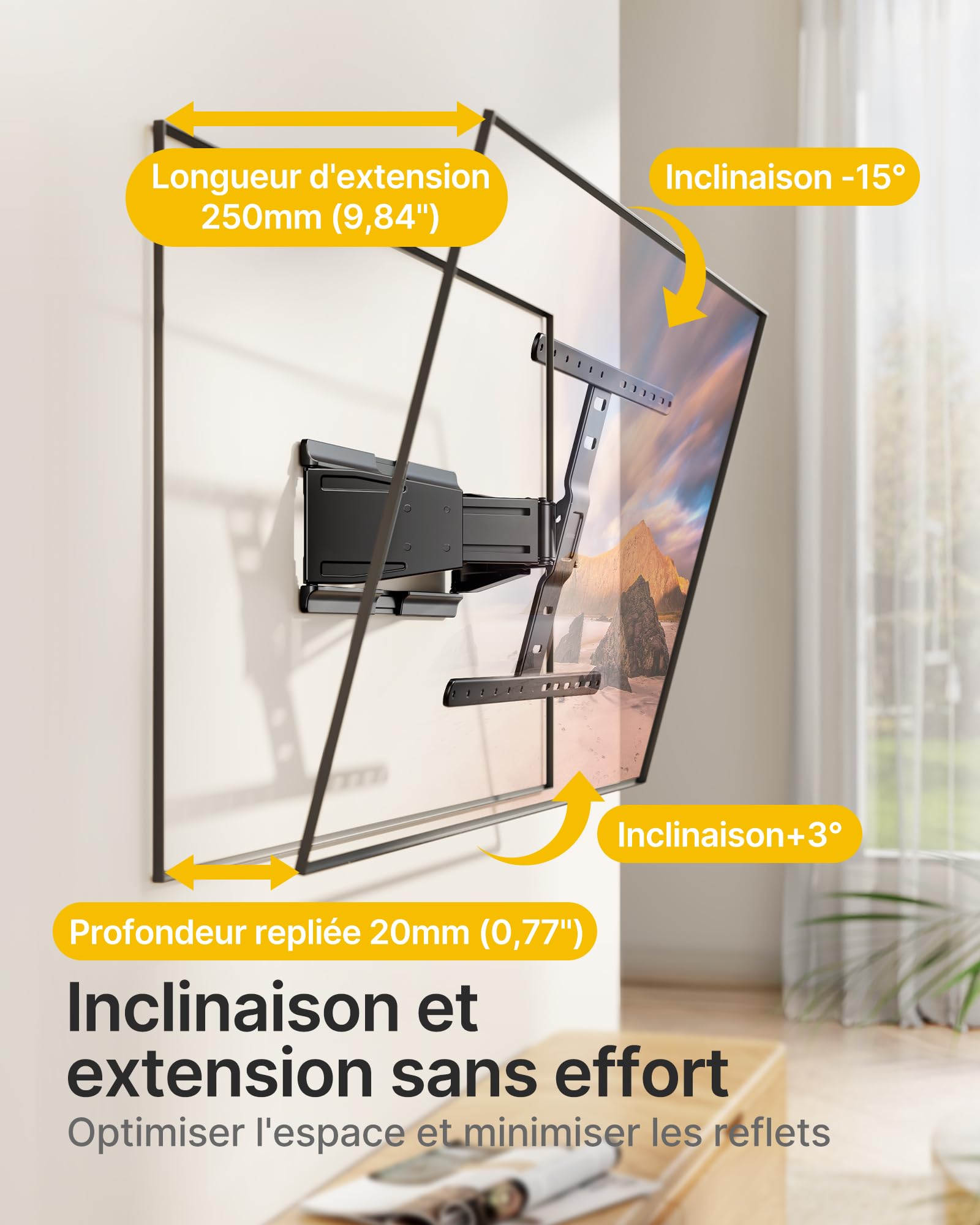 monTEK Support TV Mural 37 à 75", VESA 400x400mm Max,Charge Max 50Kg