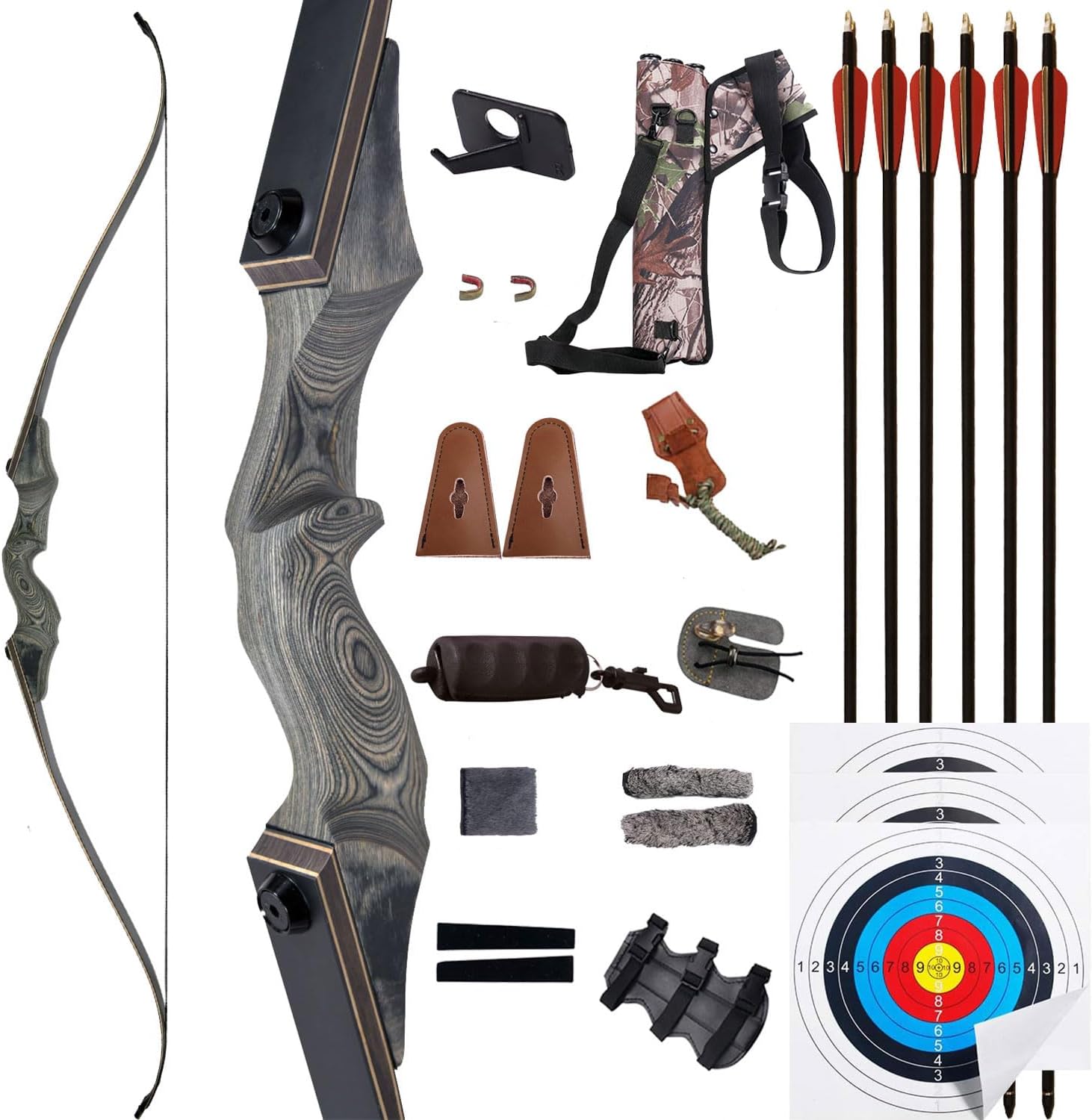 FUNTRESS 60" Takedown Recurve Bow 20-60Lbs Hunting Bow and Arrow Set for Right and Left Hand Left Hand 30Lbs