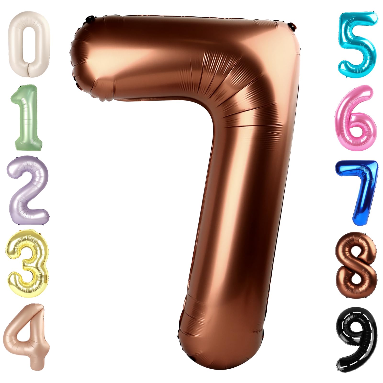 7 Balloon Numbers 40 Inch, 6 7 Birthday Decorations, Coffee Brown Seven Birthday Decor, 7 17 27 70 Year Old Balloon Number for Engagement, Wedding,