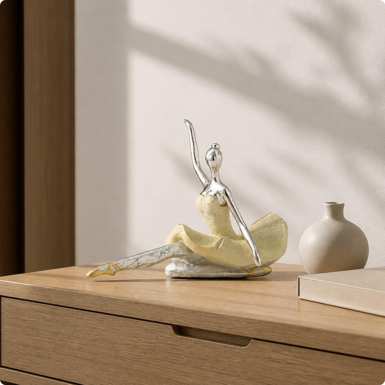 Figura Decorativa | Design Astratto Moderno, Scultura di Danza, Finitura metallizzata Argento, Statuetta di, per Soggiorno, Ufficio, Stile D