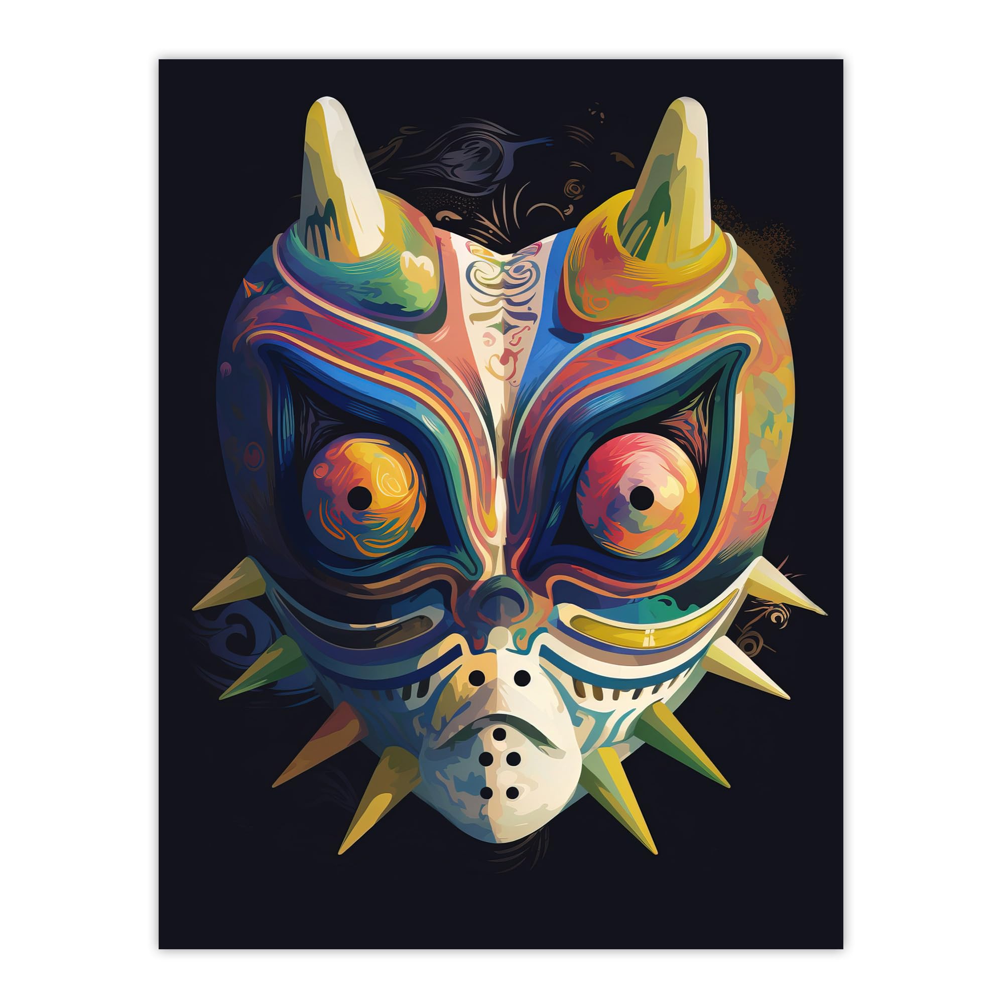 Artery8 Noh Theatre Mask Painting Supernatural Japanese Creature Portrayal Colourful Intricate Details Floral Designs Forest Deity Role Extra Large XL Wall Art Poster Print