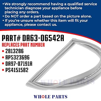 Whole Parts Upgraded White Refrigerator Door Gasket Part# DA63-06542A