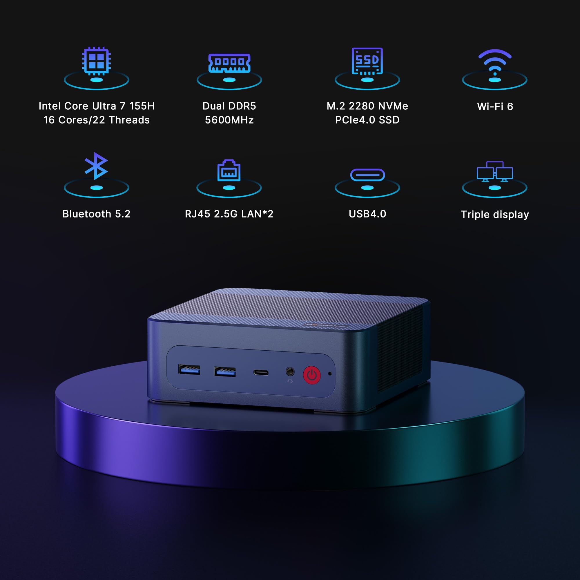ミニPC BOSGAMEM3 CoreUltra7 155H DDR5 64GB 2TB BOSGAME M3 AI Mini PC, Intel Core Ultra 7 155H Processor Mini