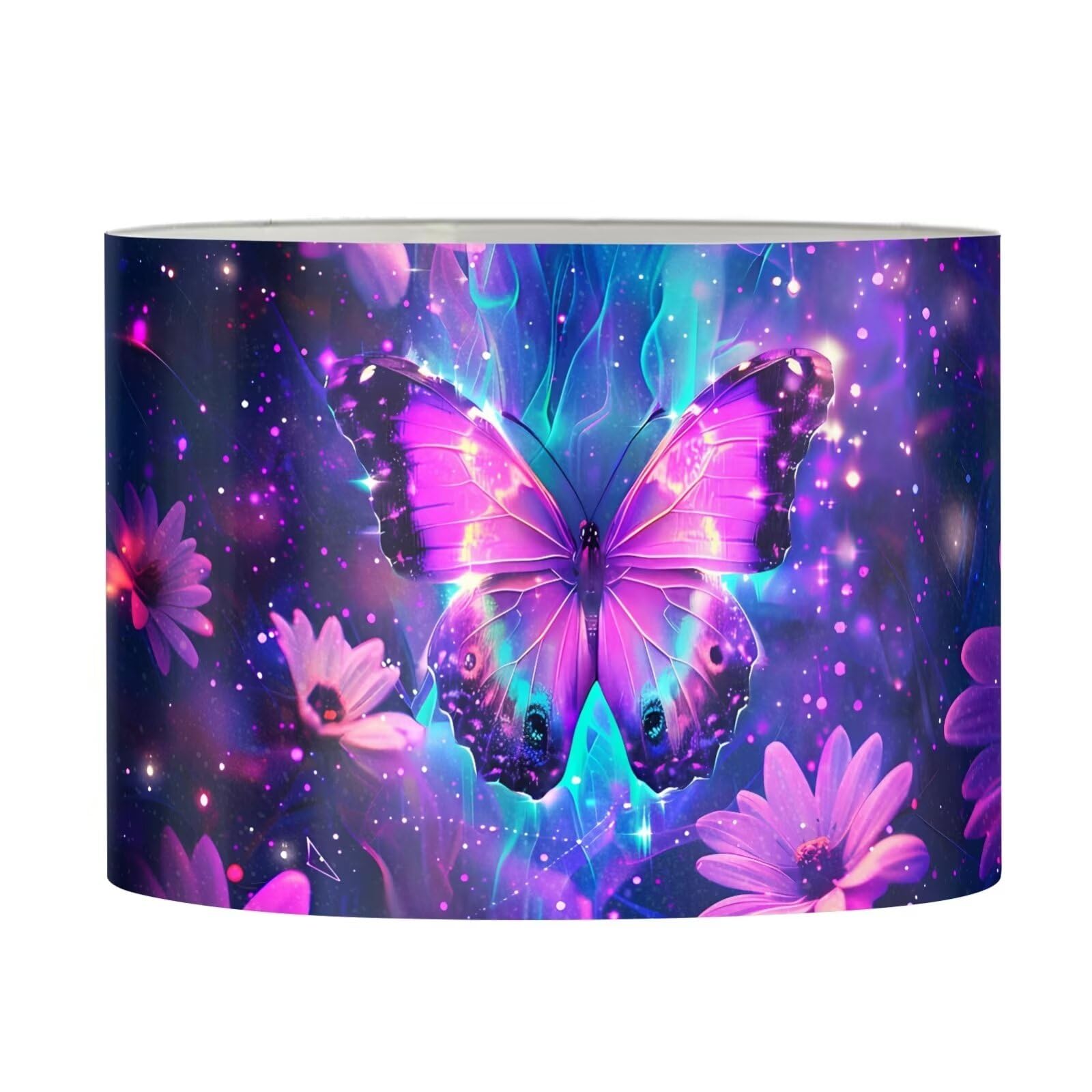 FANCOSAN Purple Butterfly Lamp Shade Daisy Lampshade Bedroom Bedside Nightstand Lamp Cover Light Accessories for Pendant Floor Light L — image 1