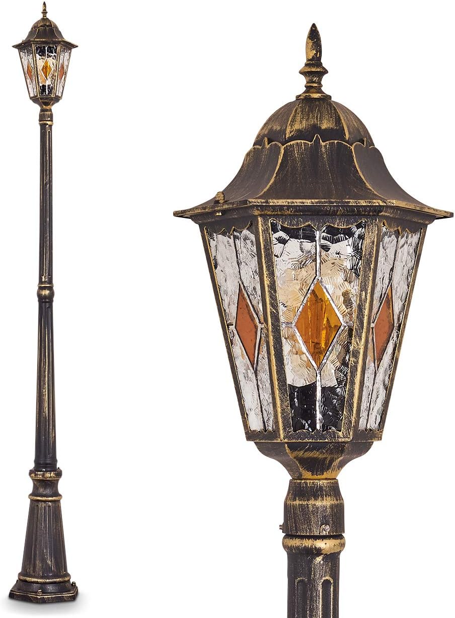 Outdoor lamp Antibes, Floor Light in Antique Look, cast Aluminium in Brown/Gold with Clear Glass panes, Path Light 210 cm, E27-socket, Retro/Vintage Garden lamp IP44, Without Bulbs
