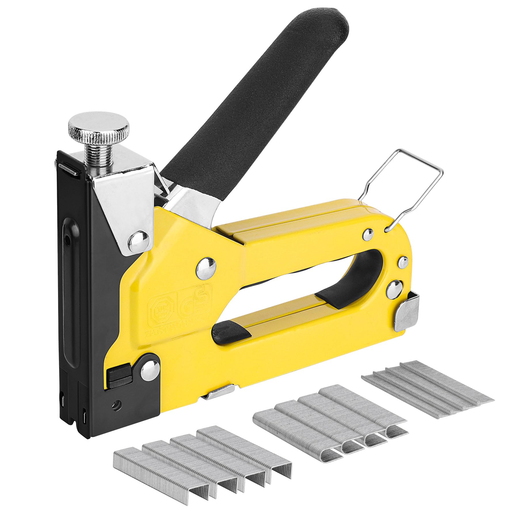 HAUTMEC 3-in-1 Heavy Duty Staple Gun Kit, Chromed Steel Upholstery Stapler with 600 Staples, Quick-Jam Clear
