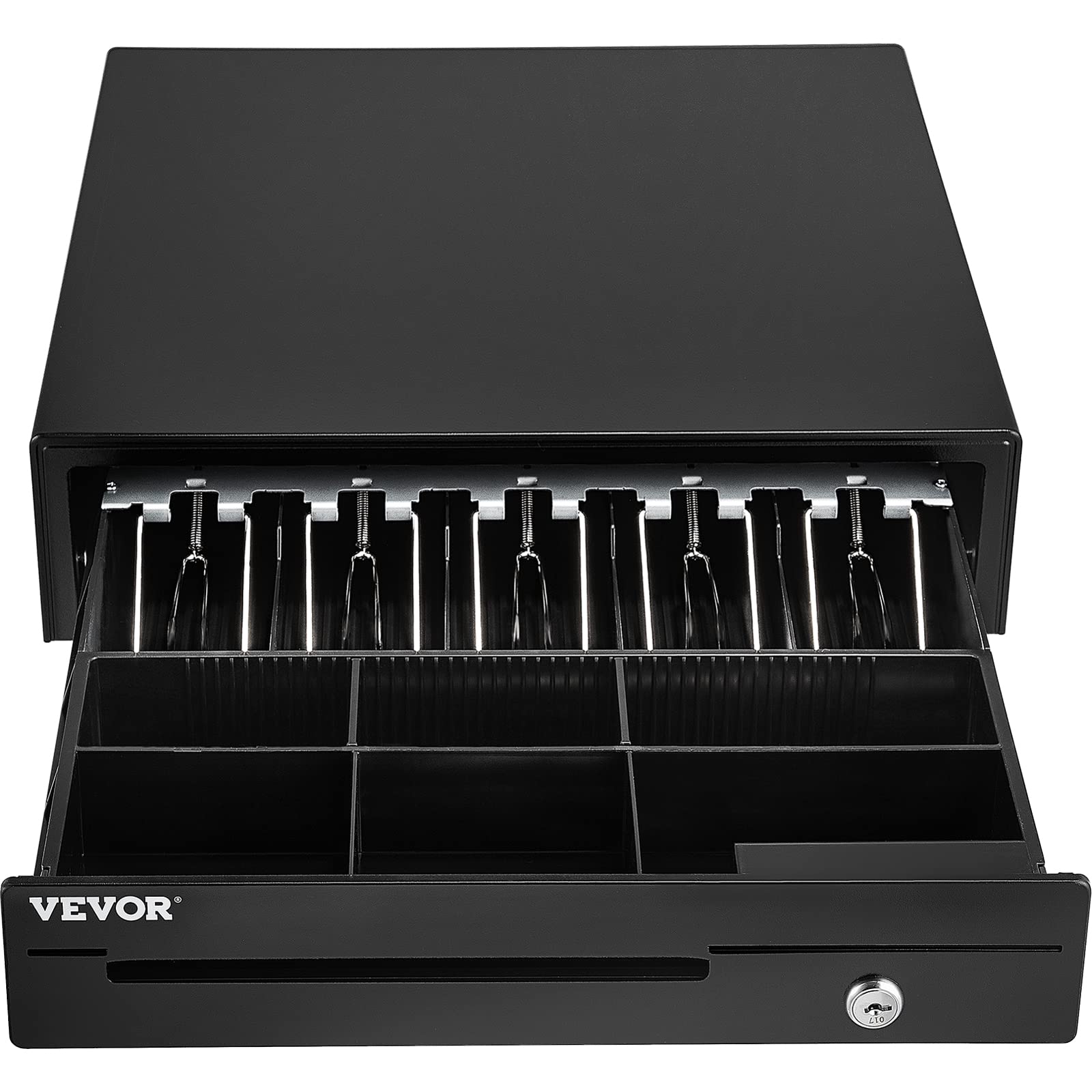 VEVOR Cassetto per Registratore di Cassa, Cassetto Portasoldi Apertura Automatico con 3 Metodi di Sblocco, Cassetta Portavalori con 5 Scomparti per Banconote e 6 per Monete, 41 x 42 x 10 cm (Nero)