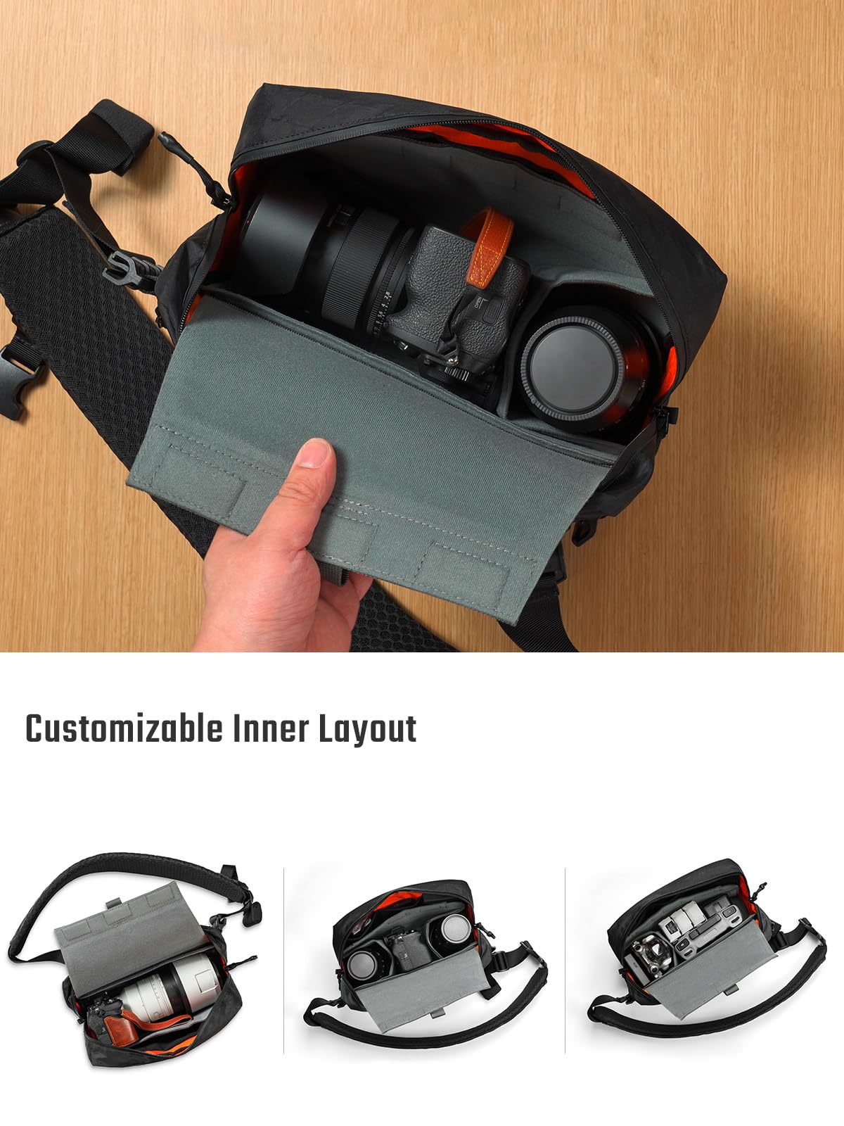 TACTICAL_GEEK TCM9 - Funda para cámara de fotos, resistente a los golpes, organizador modular para equipo fotográfico con solapa magnética, panel de plegable, gris, Inserto de cámara para mochilas